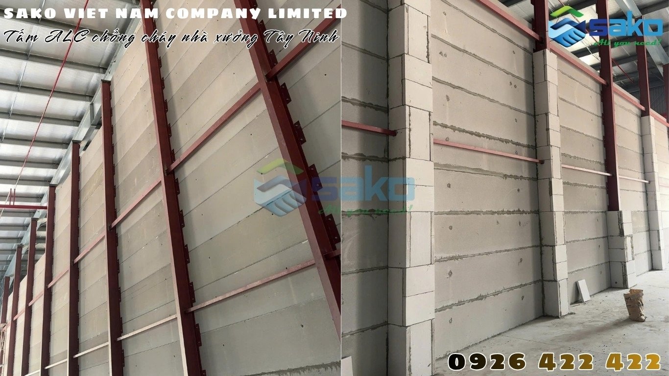 Ốp hoàn thiện chống cháy cho khung thép I bằng gạch AAC 600x200x50mm