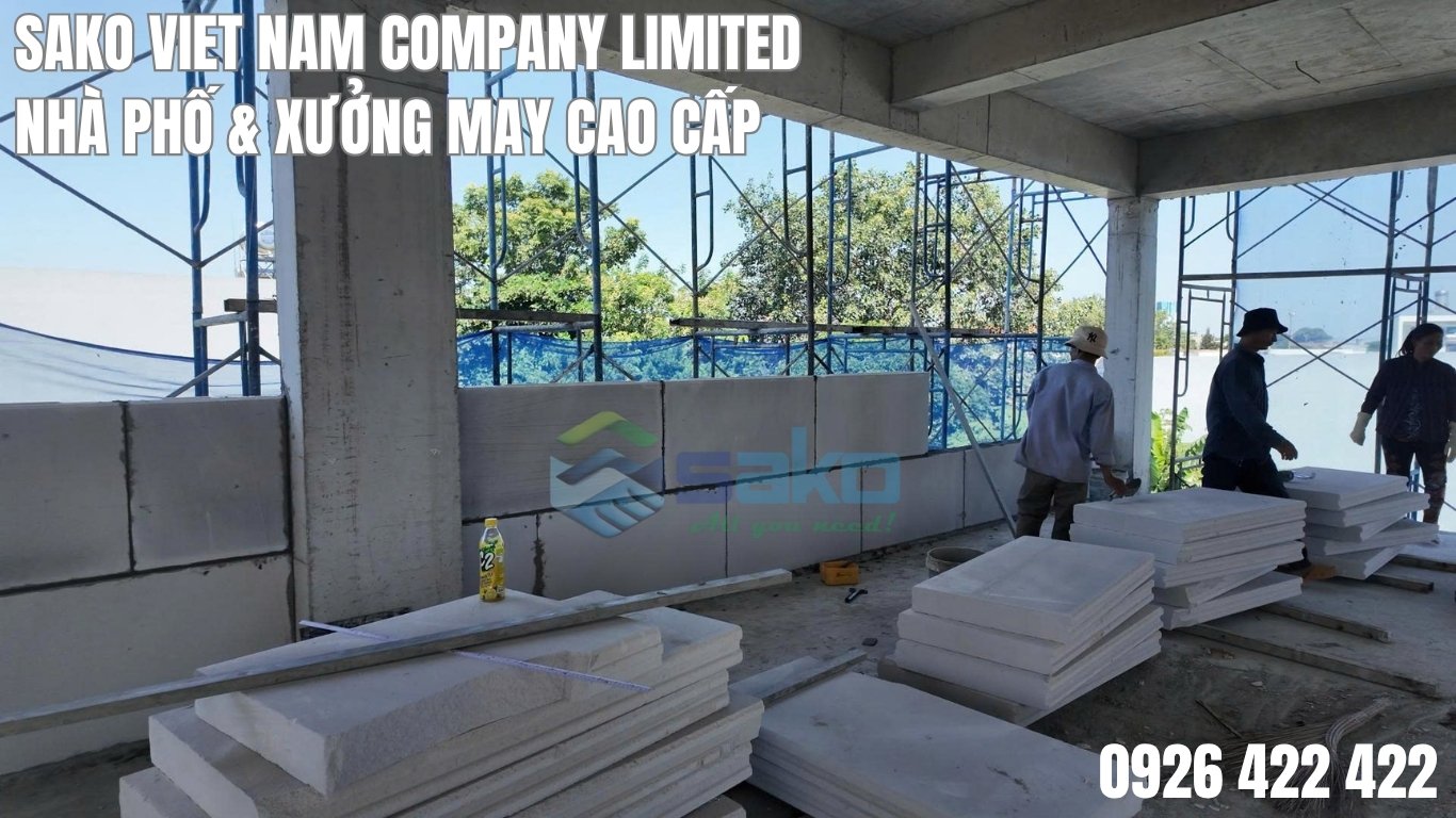 Bê tông khí xây nhà 5 tầng kết hợp xưởng may cao cấp tại Bình Chánh